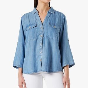 Part Two Corriepw SH Blue chambray Women's button front Shirt Denim Top XL